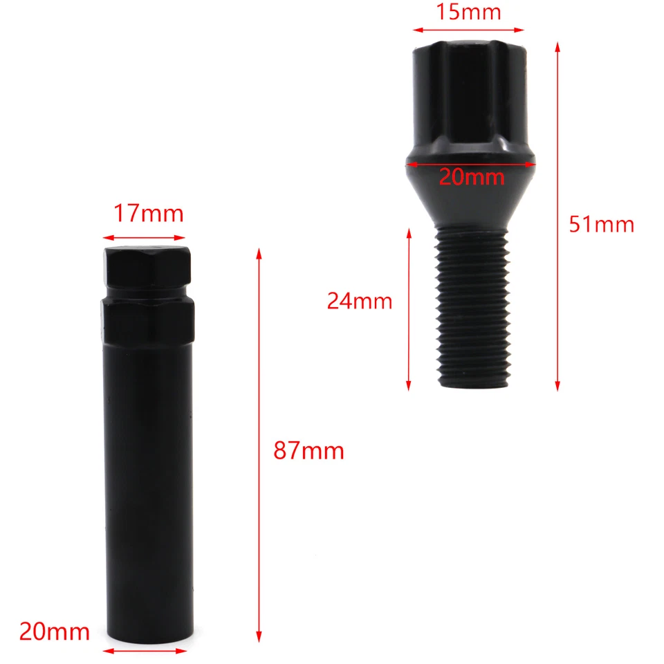 20X For BMW M1 M3 M5 M6 Z3 Z4 Car Black Wheel Spline Lug Bolts + 1X Key M12X1.5. - Imagem 2 de 4