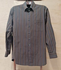 Men's Scott Barber Button Down Multicolor Pinstripe 100 % Cotton Large Free Ship