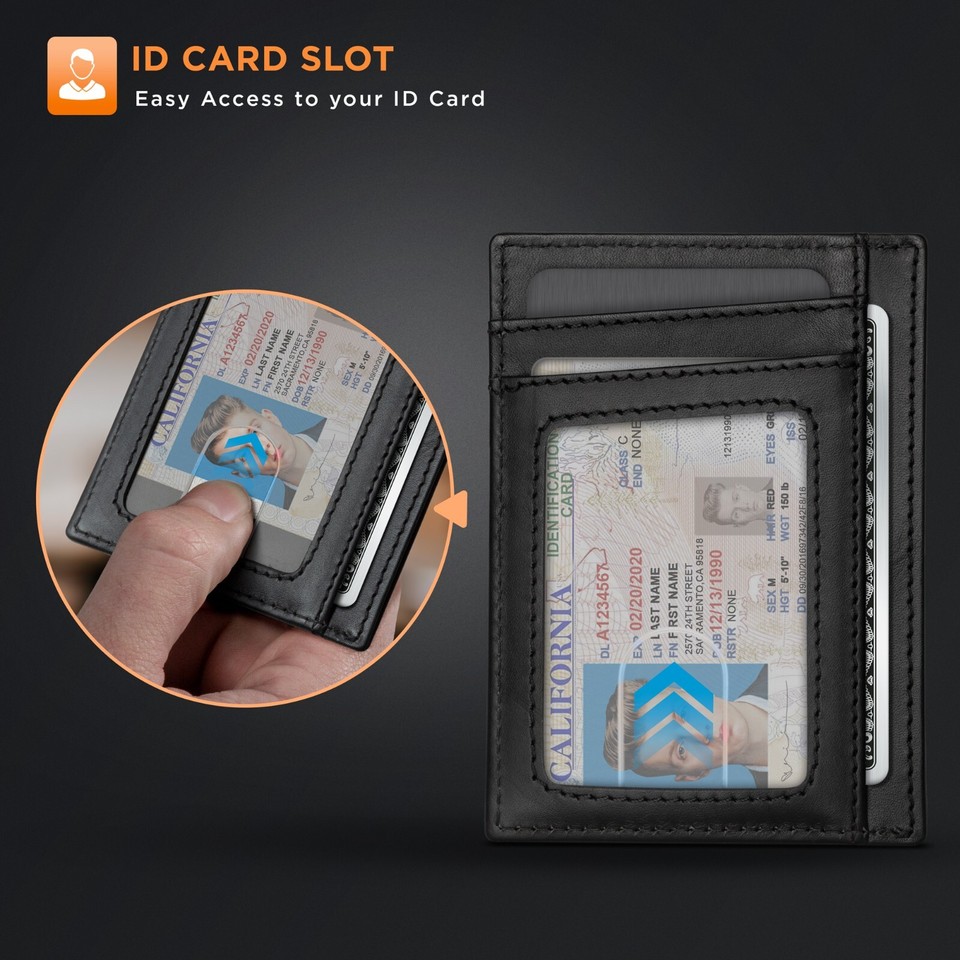 Men's Slim Front Pocket RFID Blocking Wallet - Leather Card Holder & Money Clip