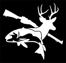 Fish Deer Gun Vinyl Decal Sticker Car Truck SUV Window Bumper Wall Laptop Tablet