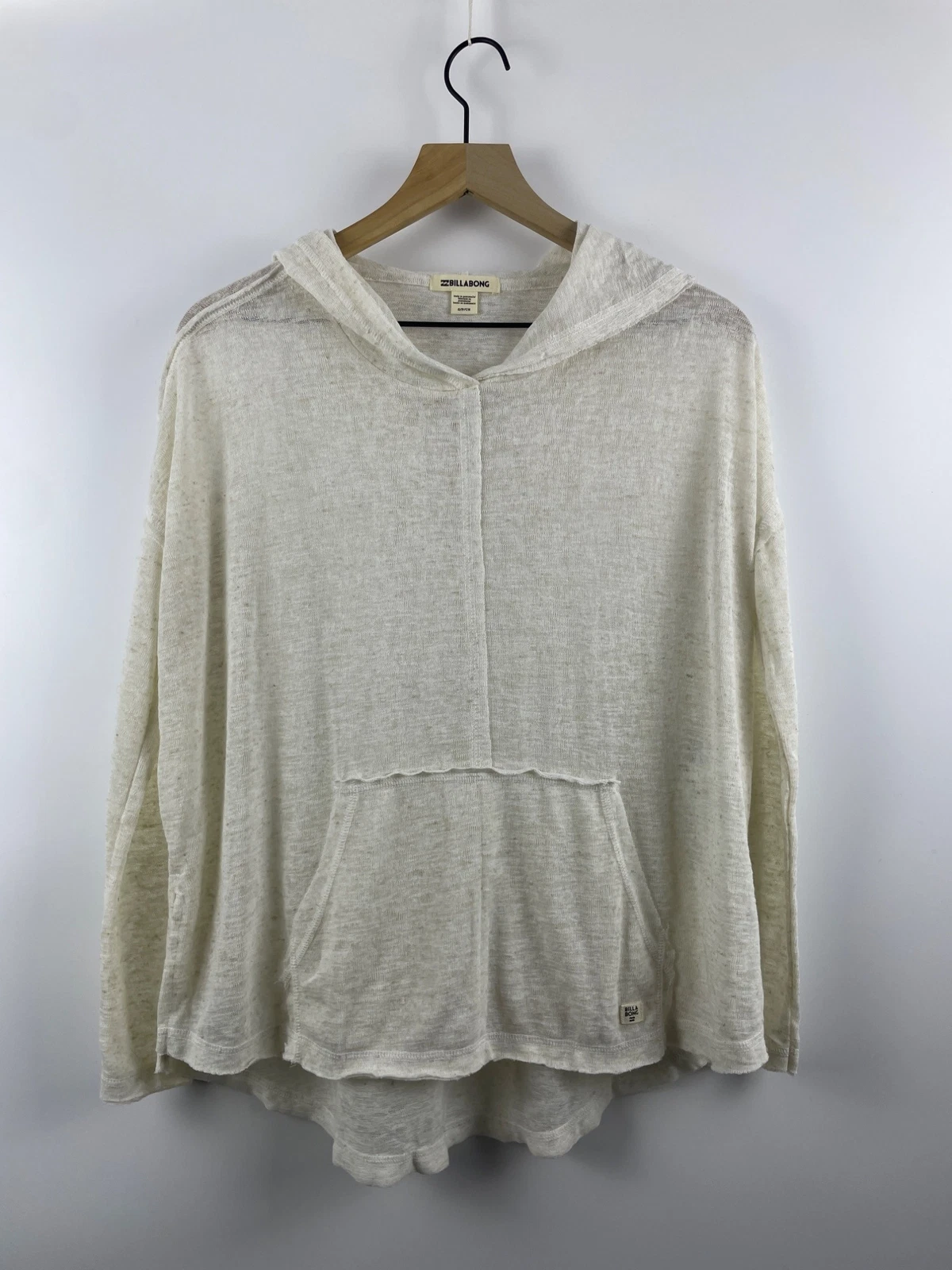 Billabong Women's Small These Days Linen Blend Boho Beach Coastal Hoodie White