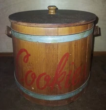 Vintage Sugar Bucket Swing Handle Firkin Style Cookie Jar RARE