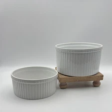Pillivuyt Pleated  White Ribbed Porcelain Souffles Lot of 2