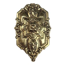 Victorian Revival Dress Clip Art Nouveau Repousse Brass Floral Heraldic Vtg 3"  