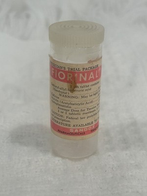 Sandoz Fiorinal EMPTY VINTAGE Barbiturate Medicine Sample Bottle RARE Pharma