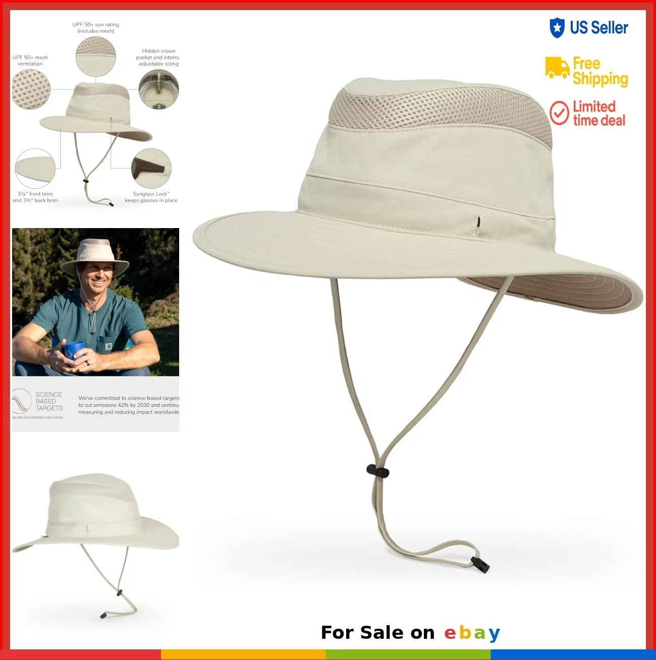 UPF 50+ Fishing Sun Hat Adjustable Chin Strap Floatable Mesh Brim