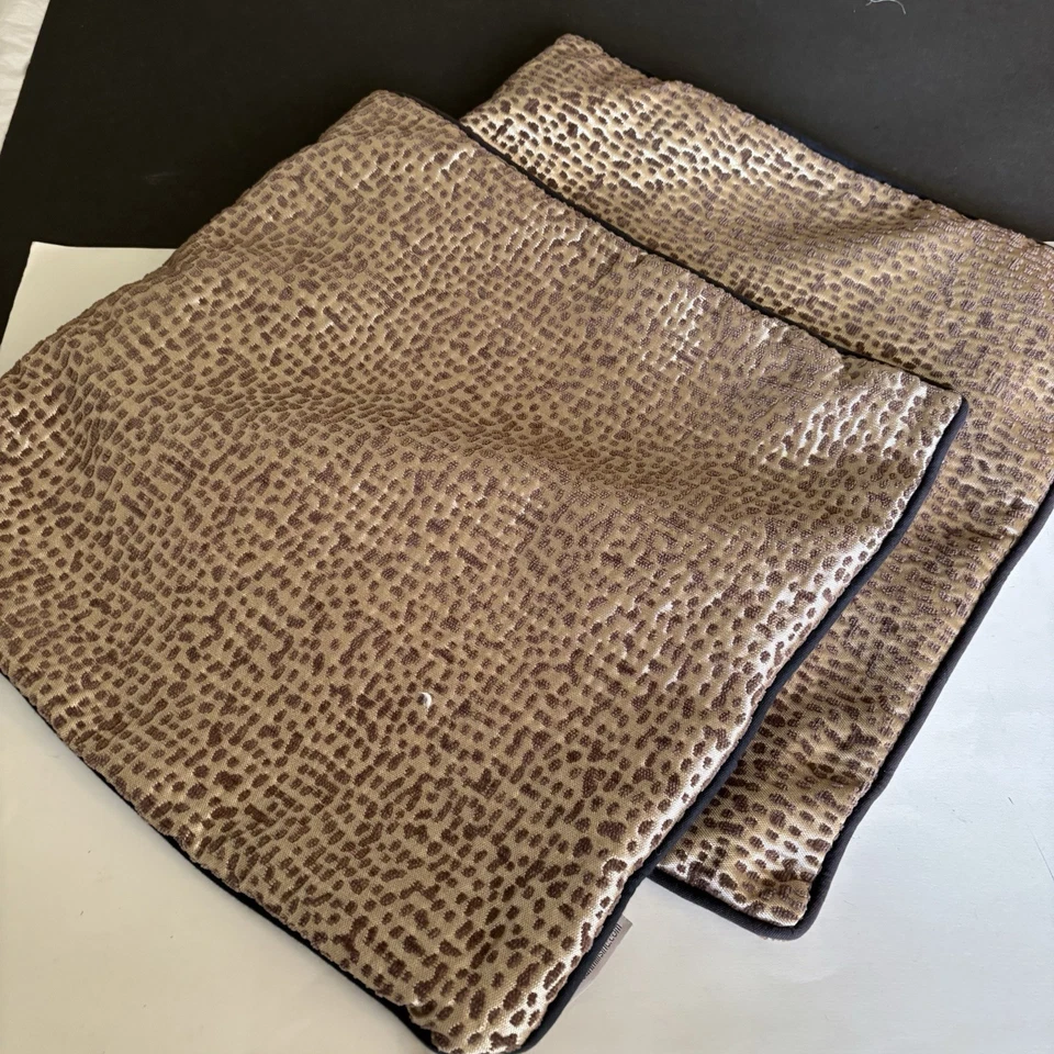 Throw 2 Pillow COVERS Lux 18" Modern Square Gold Brown Black Trim American Mills - Image 2 of 4