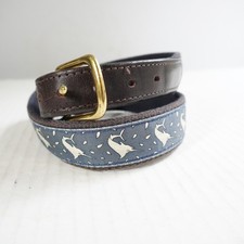 Vineyard Vines Kids Belt Size 28 Marlin Pattern Brown Leather Brass Buckle