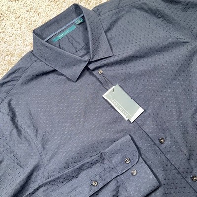 Perry Ellis Button Down Shirt Mens 2XLT Dobby Textured Dark Sapphire Blue NEW