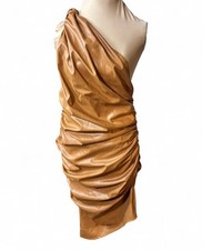 Pretty Little Thing Tan Faux Leather Strapless One Shoulder Mini Dress  Size 8US