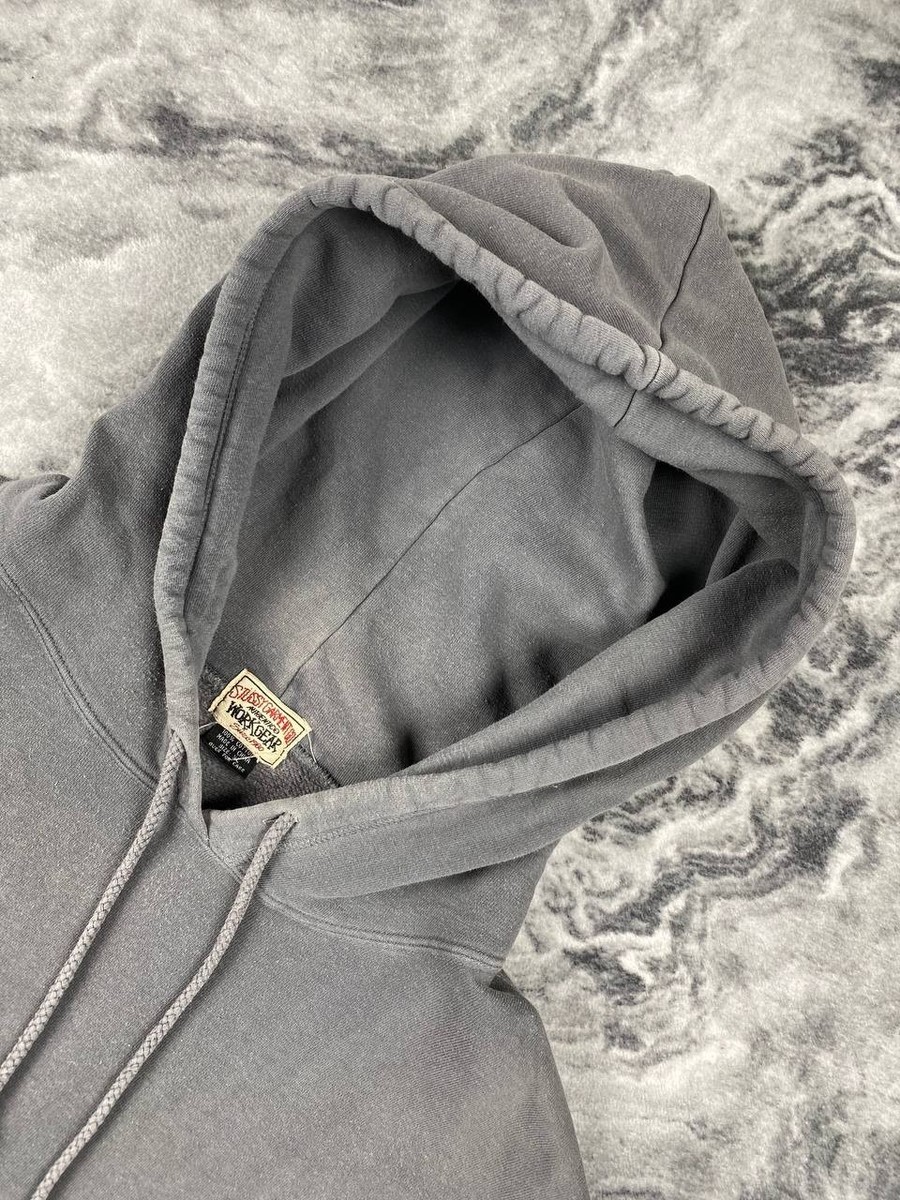 Vintage Stussy Garment Workgear Hoodie Faded 90s Men Size XL Gray