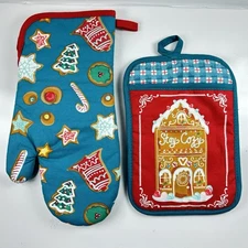 Pioneer Woman Oven Mitt Pot Holder Stay Cozy,  Gingerbread Cookies Christmas New