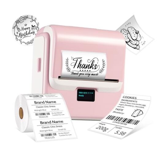Pink T003 Thermal Label Maker with Tape - 3.15 Inch-image