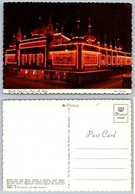 Mitchell SD Corn Palace at Night Postcard 1970 Lighted Dexter Press Chrome