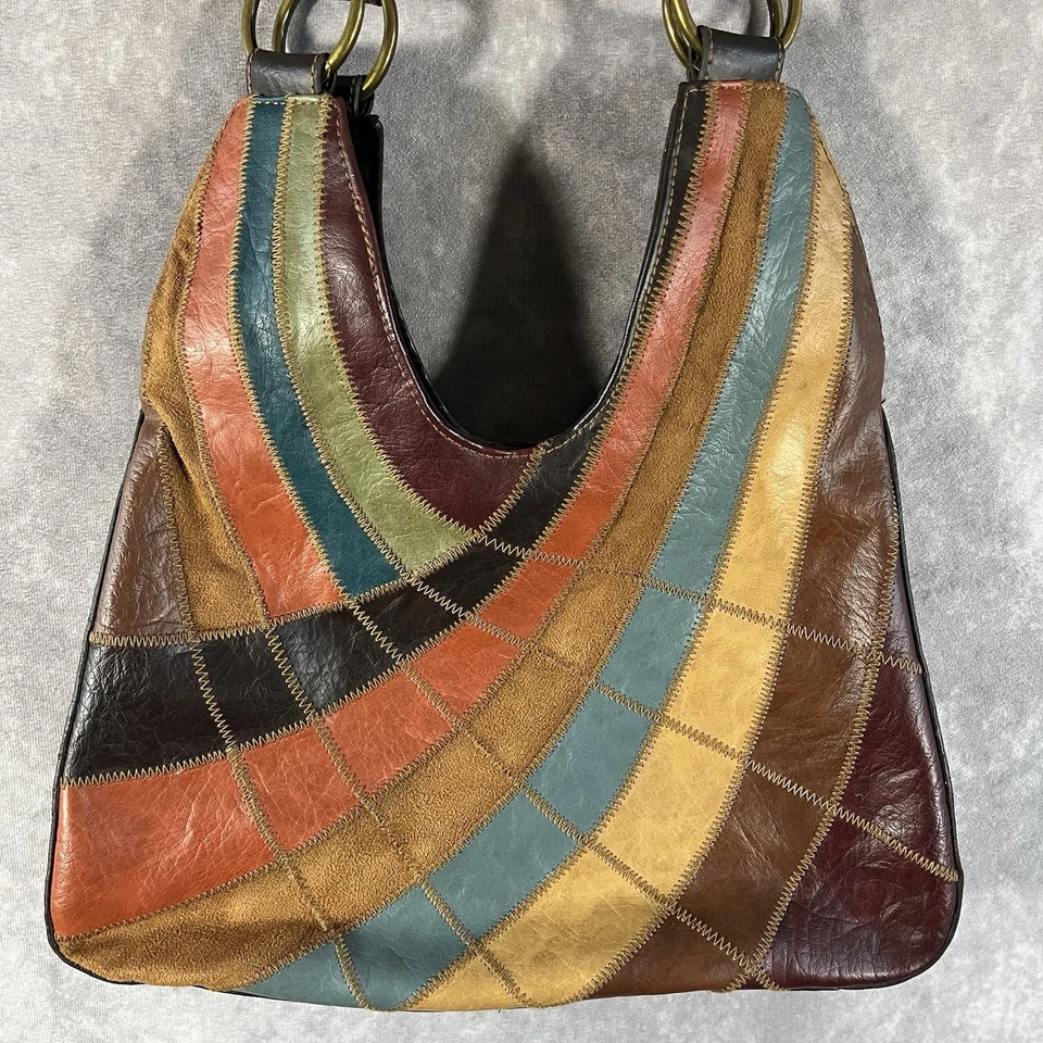 Bolso de Hombro Boho Multicolor Cuero Cartera Hippie Aprox 13 x 8 In **Ver Fotos** Foto 2 de 4