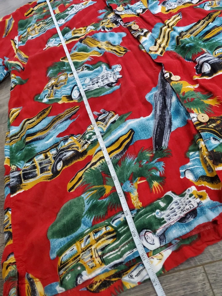 KAD Clothing Co. Hawaiian Camp Shirt Mens X-Large Wood Panel Old School Car Surf - Image 2 of 4