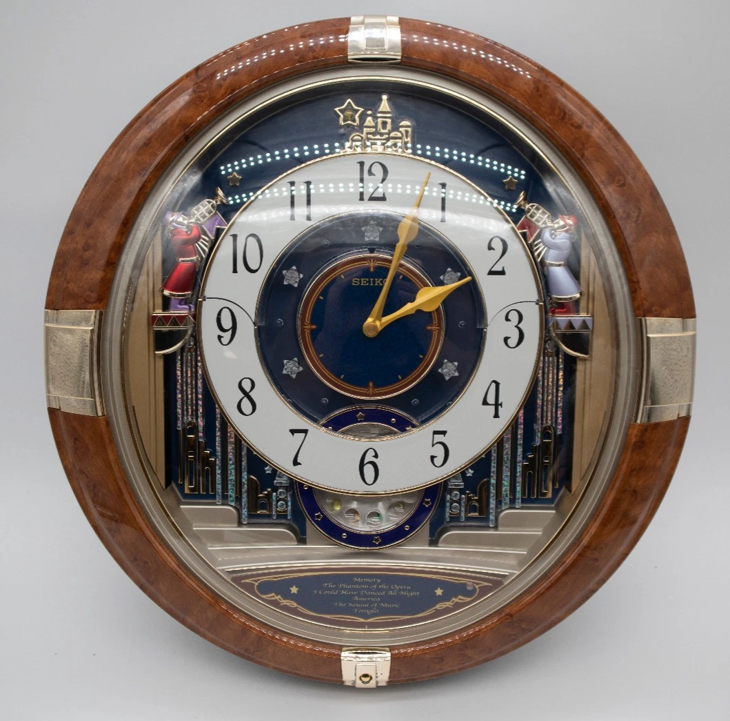 Seiko Melodies In Motion Angels Wall Clock Motion Lights Music Broadway WORKS!
