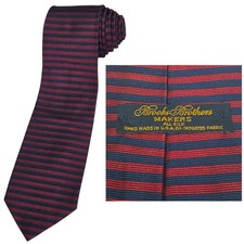 Vtg Brooks Brothers Makers Mens Silk Tie Navy Blue Burgundy Stripe Made in USA