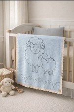 handmade crocheted baby boy blankets/ Baby Lamb Nursery Keepsake/ Blue And Tan