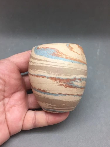 Niloak Pottery ? Swirl Vase 2.75" Marbled Clay Planter Pot Thick Walled