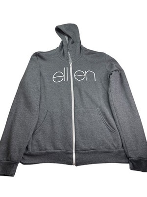 Ellen DeGeneres Show Gray Zip Up Hoodie Sweatshirt Size L Missing  Drawstring