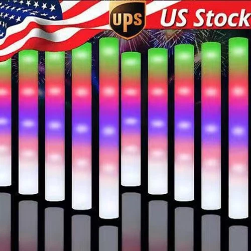 100PCS LED Glow Foam Sticks 3 Flashing Modes Reusable Party Rave Concert Supplie