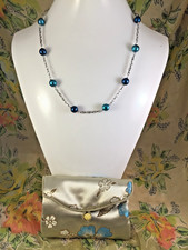 Honora cultured freshwater Blue Pearl chain Necklace, 18" / 45.8cm and pouch