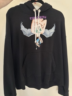 Palm Angels Men's Black Graphic Print Fleece Hoodie Cotton Pullover