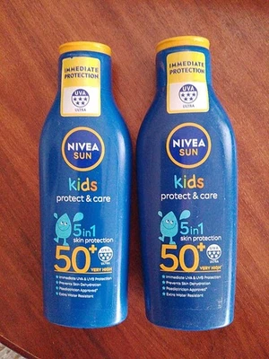 2 x NIVEA SUN Kids | Protect & Care SPF50+ Sun Cream | 5 in 1 Protection | 200ml