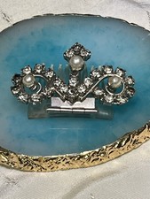 Vintage 1950s Silver Tone Rhinestone Faux Pearl Hair Clip Barrette MCM Hair