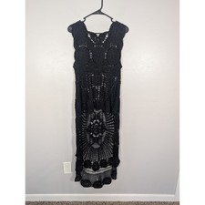 Unbranded Black Crochet Knit Maxi Dress Sleeveless High Low Boho Festival XL
