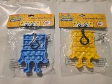 NEW, Lot Of 2 SpongeBob SquarePants Popper Fidget Keychain, Blue/Yellow, Sensory