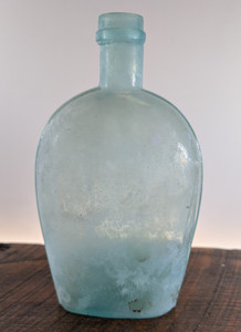 Rare Aqua BP&CO BECK PHILLIPS STRAP SIDE WHISKEY FLASK APPLIED TOP 1860s-70s