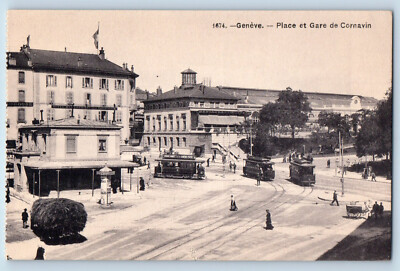 Geneva Switzerland Postcard Cornavin Square and Station c1910 Unposted Antique