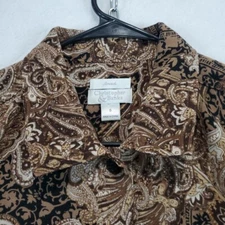 Christopher & Banks Women's S Top Brown Paisley Button Up Stretch Blouse Shirt