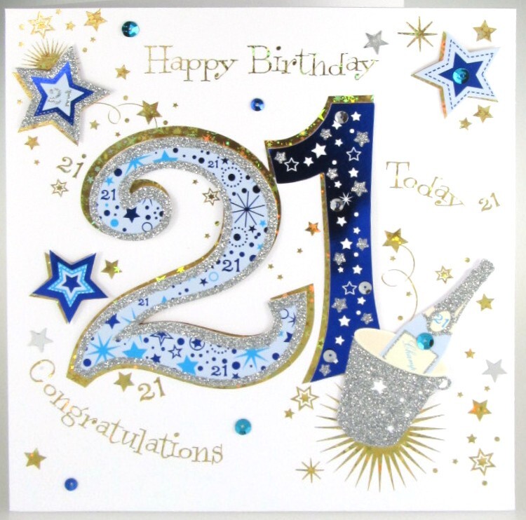 Birthday Card 21st 21. LARGE Luxury hand-finished keepsake special card.