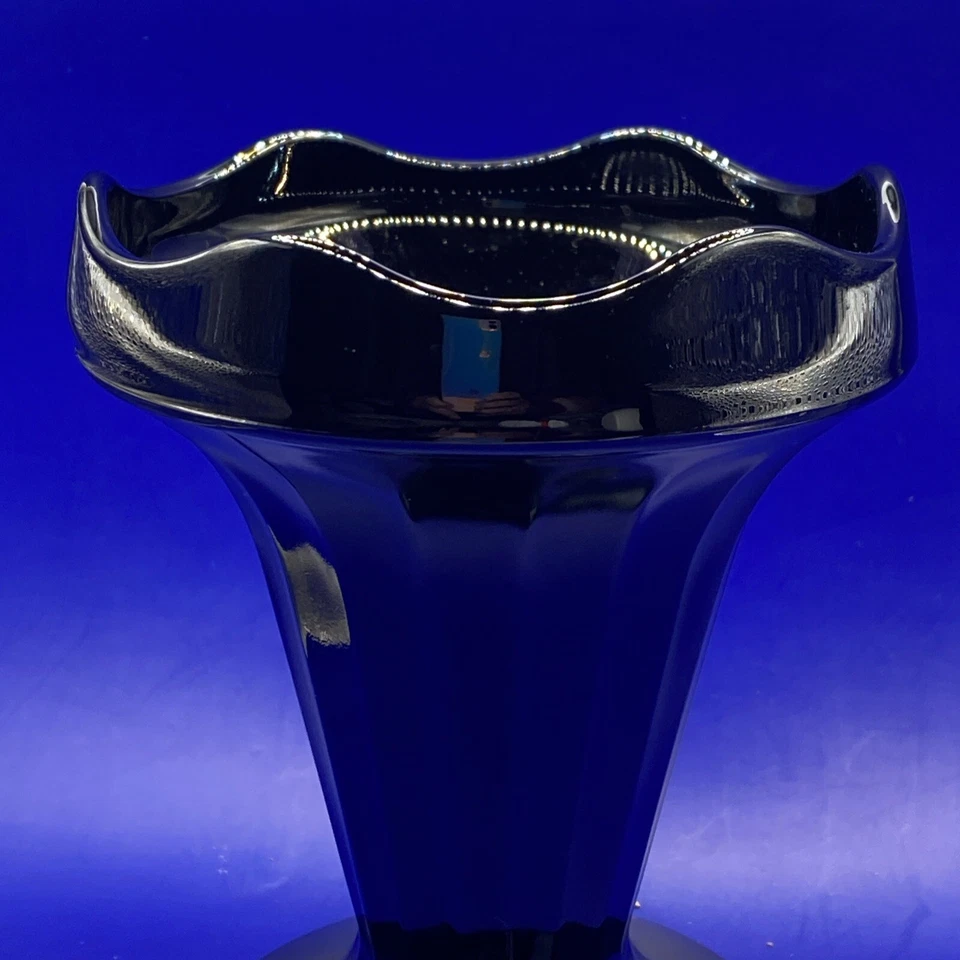 Retro Francés Luminarc Jet Negro Vidrio Festoneado Plato de Helado Repuesto De Colección Foto 3 de 4