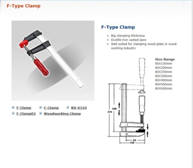"Good Hand" F-Type Clamp : 80 X 150mm OR 120 X 600mm ( From Taiwan ) and F Clamp - Image 2 of 4