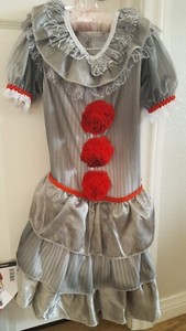 FEMALE CARNEVIL EVIL CLOWN PENNYWISE IT INSPIRED CHILD COSTUME - SIZE: M (7-8)