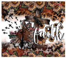 20oz Sublimation Tumbler Wrap Faith Brown Sunflower Ready To Press Heat Transfer