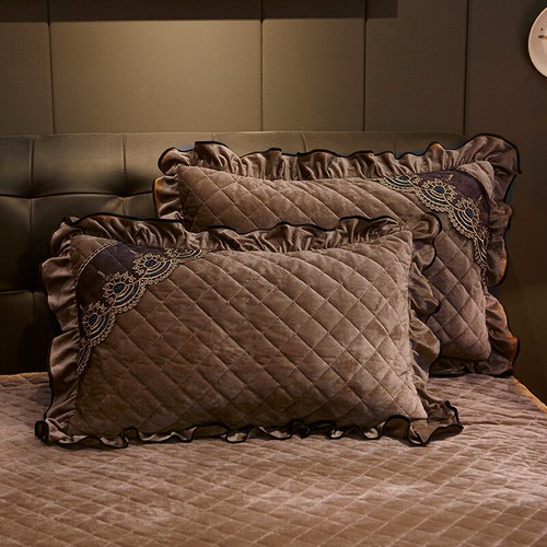 Solid Quilted Velvet Lace Bed Skirt Bedspread Twin King Soft Warm Fitted Sheets - Picture 18 of 63