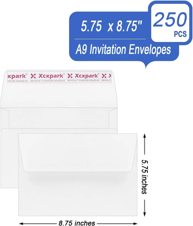 250 Qty Printable A9 Invitation Envelopes 5.75 X 8.75 Cards, Self Seal 120GSM Wh - Image 2 of 4