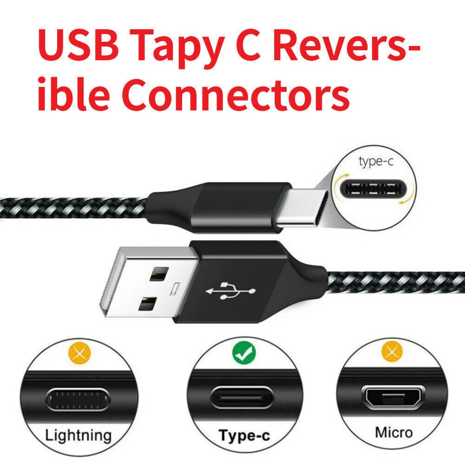 Braided USB C Type-C Fast Charging Data SYNC Charger Cable Cord 3/6/10FT Lot - Image 2 of 4