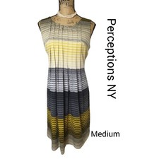 Perception Womens Sleeveless Dress M Pleated Shift Y2K Work Lined Cottage 