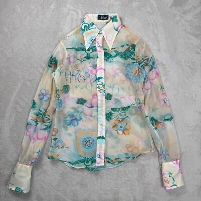 Vintage Tucci 80's Sheer Longsleeve Blouse Womens 11/12 Floral Print Preowned