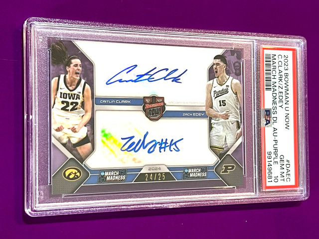 2023 BOWMAN U #DAEC CAITLIN CLARK / ZACH EDEY PURPLE DUAL AUTO / 25 PSA 10 MINT