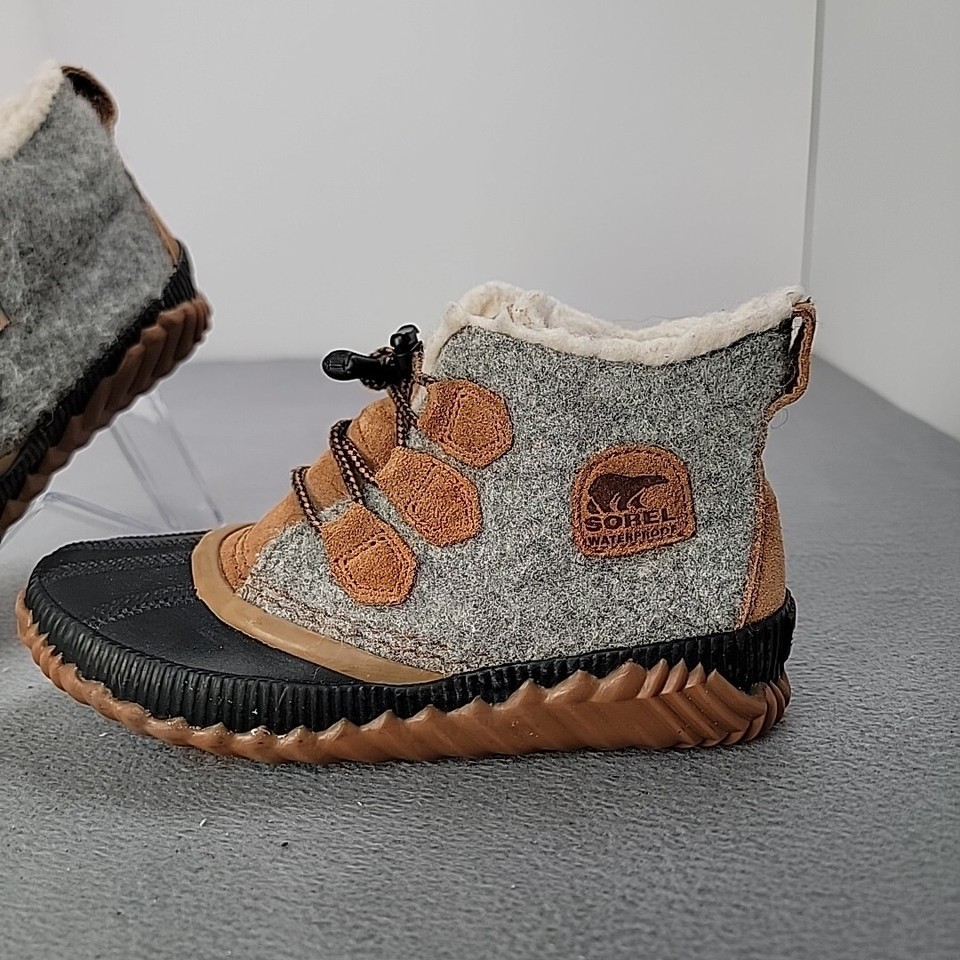 Sorel Out N About Plus Ankle Duck Boots Sz 4 Wool 1876841052 Gray Tan