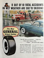 1950 General Tire Silent Safety Skidding Accidents Fire Truck Vintage Print Ad
