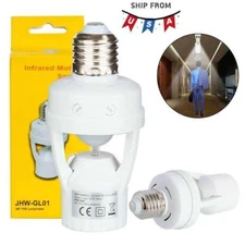 Motion Sensor Light Socket PIR Motion E27 Screw Bulb Adapter Auto On Off Light