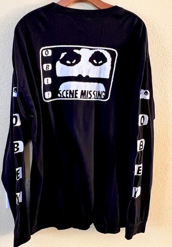T-shirt nera uomo manica lunga mancante Obey Scene taglia XL